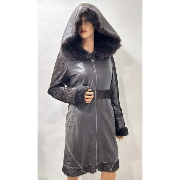 Macrevis Genuine Lamp skin And Fur Jacket Size Medium Fur Lining Dark Brown - Picture 12 of 16